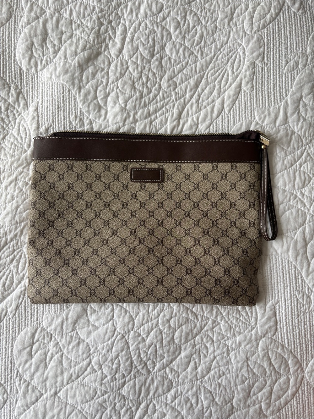 Designer-Inspired Brown Monogram Canvas Wristlet Clutch